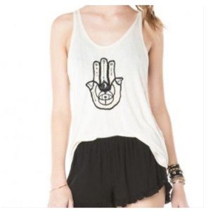 Brandy Melville White Graphic Crop Tank Top